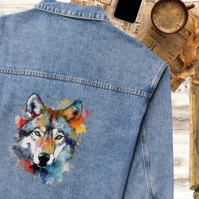 Chaqueta Vaquera Lobo de pintura artística brillante (Subido por el creador)