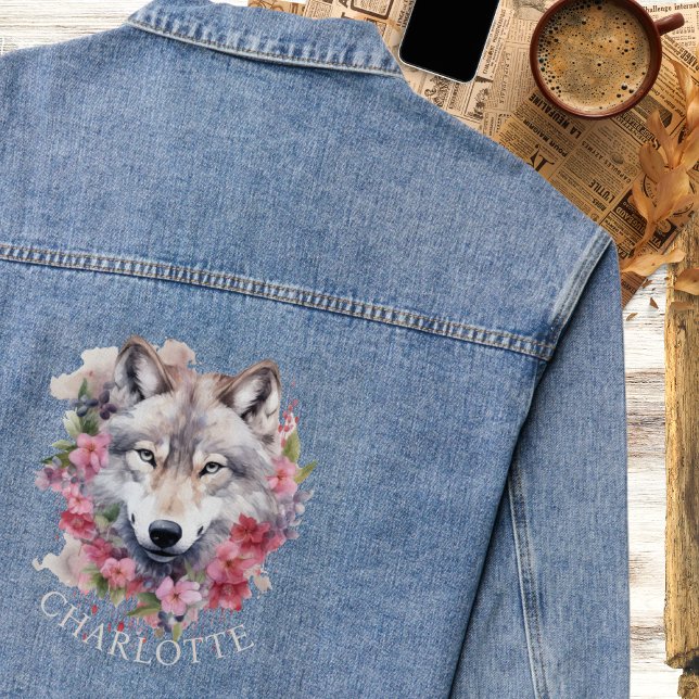 Chaqueta Vaquera Lobo floral acuarela | Personalizado (Subido por el creador)