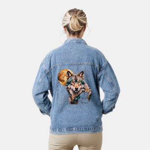 Chaqueta Vaquera Lobo gris y luna de oro Verde azulado *Personaliza