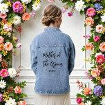 Chaqueta Vaquera Madre del Novio Regalo Despedida de Soltera Boda<br><div class="desc">Chaqueta vaquera de madre de novio para boda con texto negro. Más productos con este diseño están en la colección de abajo.</div>