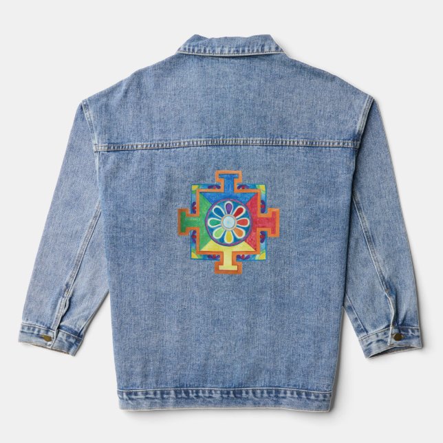 Chaqueta Vaquera Mandala de la armonía visual de la acuarela de cre (Reverso )