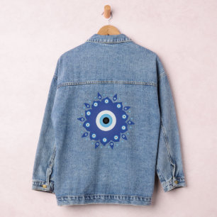 Chaqueta Vaquera Mandala griega malvado Ojo Azul Blanco