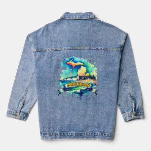 Chaqueta Vaquera Mapa de Michigan vintage s - Estado Retro