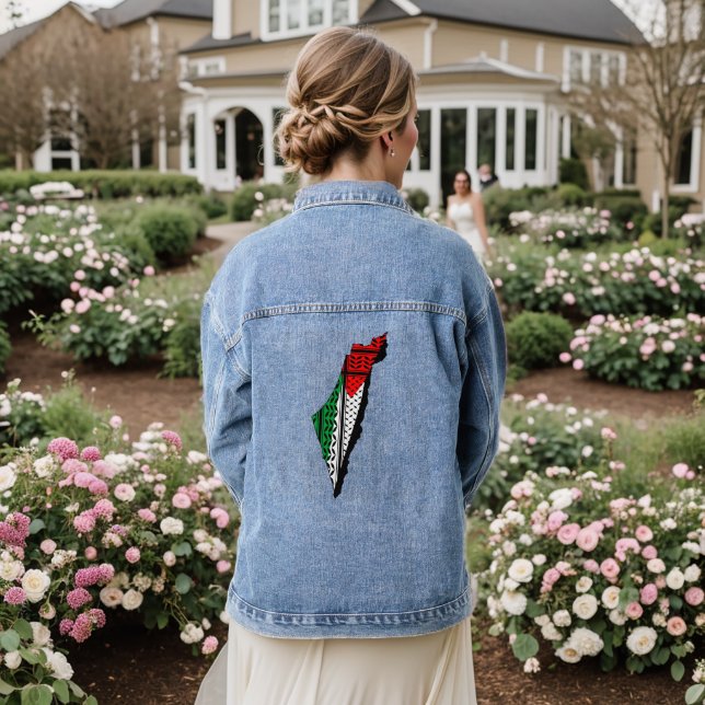 Chaqueta Vaquera Mapa palestino con bandera y patrón de Keffiyeg (Reverso Boda)