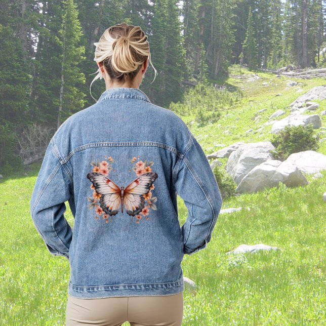 Chaqueta Vaquera Mariposa floral rosa de coral (Subido por el creador)