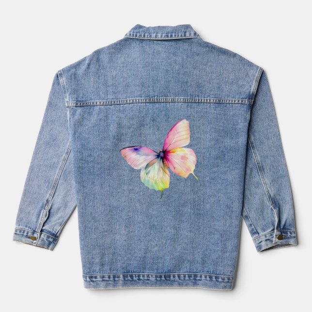 Chaqueta Vaquera Mariposa rosa delgada en colores arcoiris pasteles