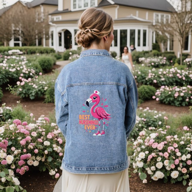 Chaqueta Vaquera Mejor Nursemingo Enfermero de Enfermeras Flamingo  (Reverso Boda)