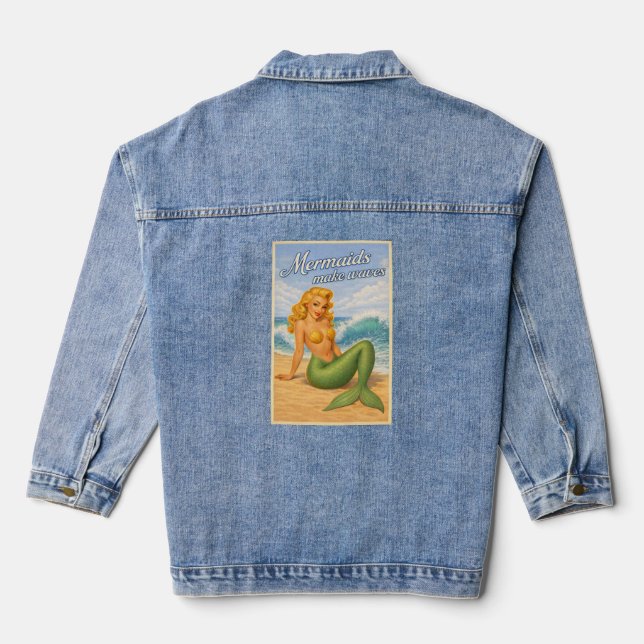 Chaqueta Vaquera Mermaids Make Waves Retro Pin-Up | Coastal Beach (Reverso )