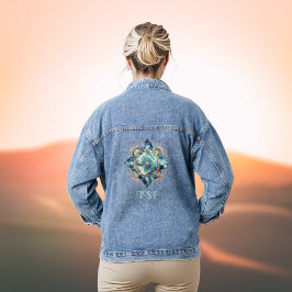 Chaqueta Vaquera Moda Boho Aqua Verde azulado y Mandala Azul con In