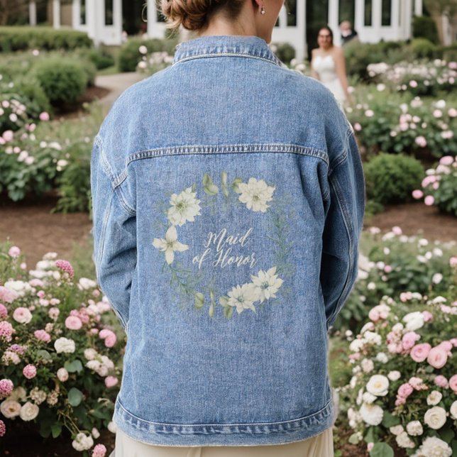 Chaqueta Vaquera Moderno guión de flor de marfil guión de empleada  (Maid of Honor Denim Jean Jacket)