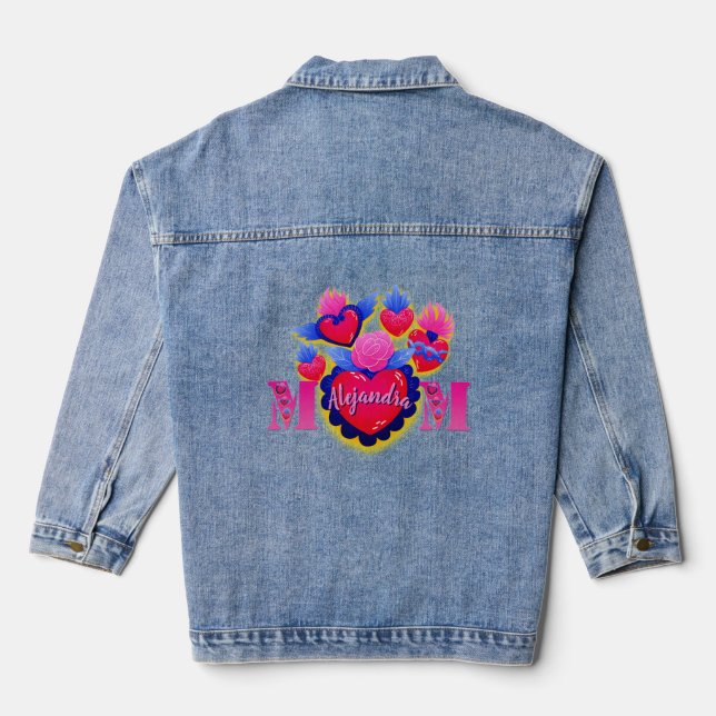 Chaqueta Vaquera 'MOM' - Corazones de Mamá  Arte Mexicano editable  (Reverso )