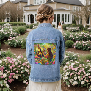 Chaqueta Vaquera Mona dibujando Mona en un jardín de flores