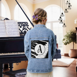 Chaqueta Vaquera Monograma de teclado de música en blanco y negro c