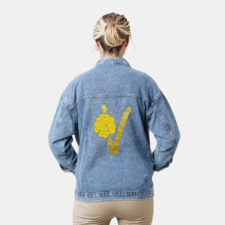 Chaqueta Vaquera Monograma floral amarillo dorado purpurina V Mujer
