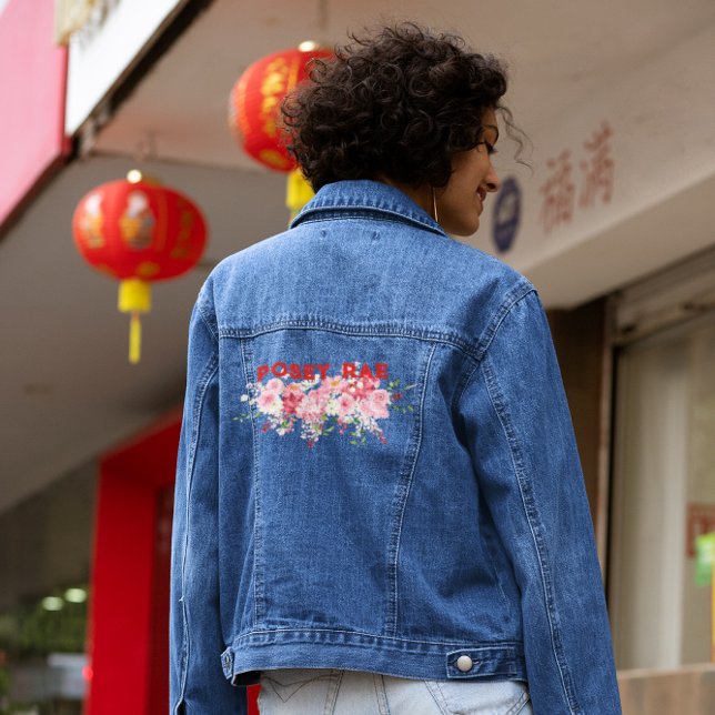 Chaqueta Vaquera Monograma floral rojo y rosa de moda (Subido por el creador)