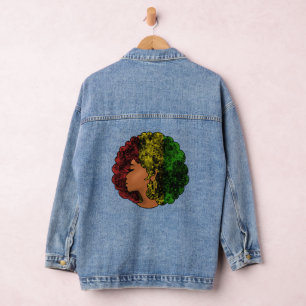 Chaqueta Vaquera Mujer negra rasta afro rojo amarillo verde
