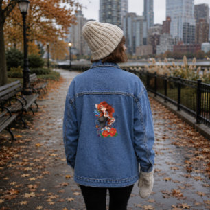 Chaqueta Vaquera Mujer pelirroja tatuada mangas morado