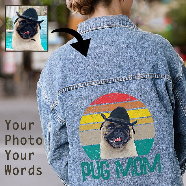 Chaqueta Vaquera Mujer Única Pug Lover Mamá Grunge Estilo Arcoiris (Subido por el creador)