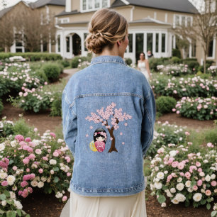 Chaqueta Vaquera Muñeca Kokeshi de primavera - Chica Geisha japonés