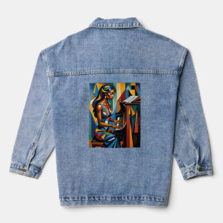 Chaqueta Vaquera Músico abstracto colorido tocando camiseta de pian