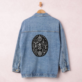 Chaqueta Vaquera Mystical Boho Mushroom Design – Botanical Folk Art