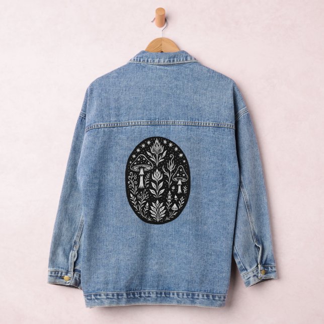 Chaqueta Vaquera Mystical Boho Mushroom Design – Botanical Folk Art (Hangar)