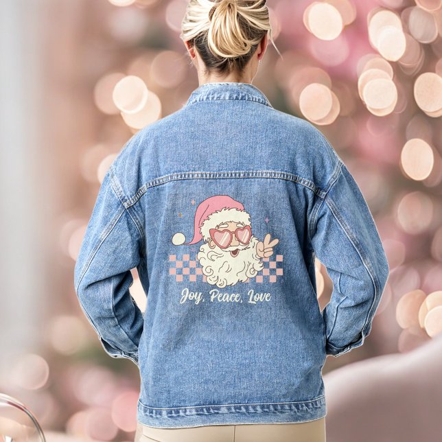 Chaqueta Vaquera Navidades Retro Santa Rosa Mensajes de texto Denim (Retro Santa Pink Christmas Text Denim Jacket)