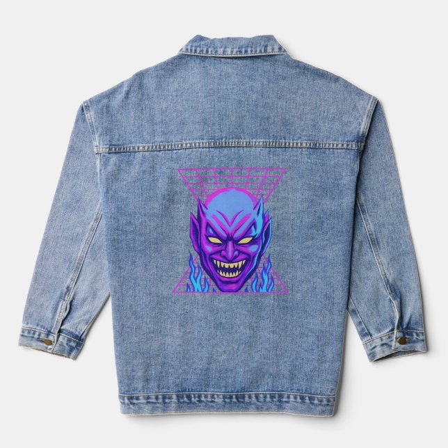 Chaqueta Vaquera Neon Devil Synthwave Demon Head Retro Horror (Reverso )