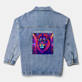 Chaqueta Vaquera Neon Lion Party Animal – Colourful Retro Graphic