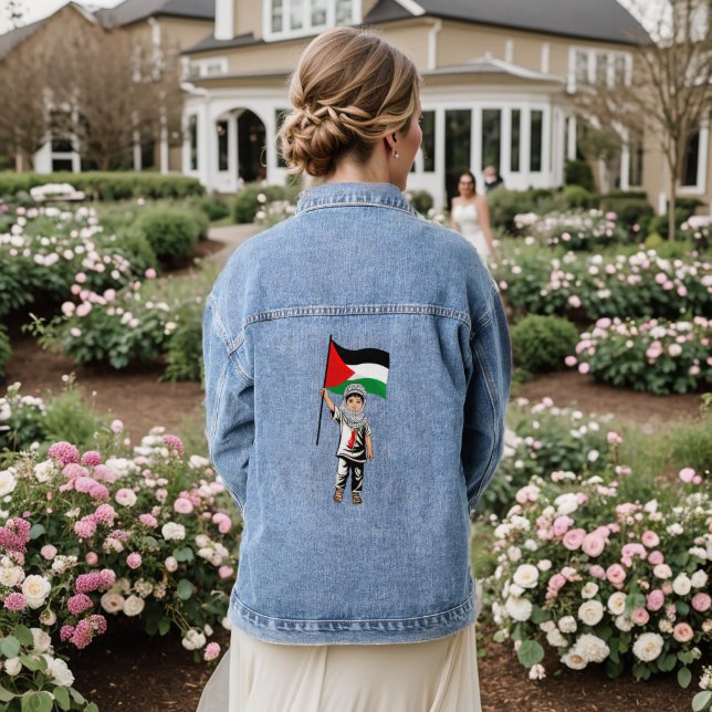 Chaqueta Vaquera Niño con bandera palestina de Keffiyeh (Reverso Boda)