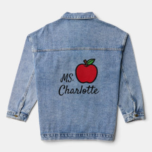 Chaqueta Vaquera Nombre de maestro personalizado Manzana roja cuart