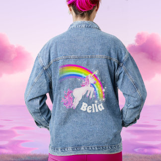 Chaqueta Vaquera Nombre de niña saltando unicornio de arcoíris