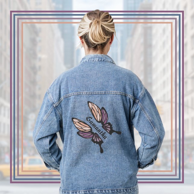 Chaqueta Vaquera Nombre personalizado de mariposa mosaica (Subido por el creador)