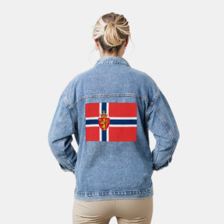 Chaqueta Vaquera Noruega, pabellón noruego, con escudo de armas/azu