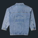 Chaqueta Vaquera Novia Bachelorette Party Boda de novias<br><div class="desc">Esta chaqueta de denim no es solamente un pedazo de ropa; es un keepsake personalizado que agrega un toque de entusiasmo a tu fiesta nupcial. Con elementos de personalizable, puede personalizarlo con el nombre de la dama de honor o un mensaje especial, convirtiéndolo en una parte única y preciada de...</div>