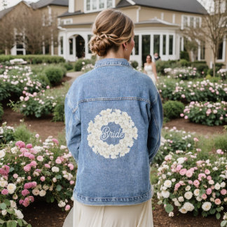 Chaqueta Vaquera Novia Elegante Escritura de Boda Floral Blanco