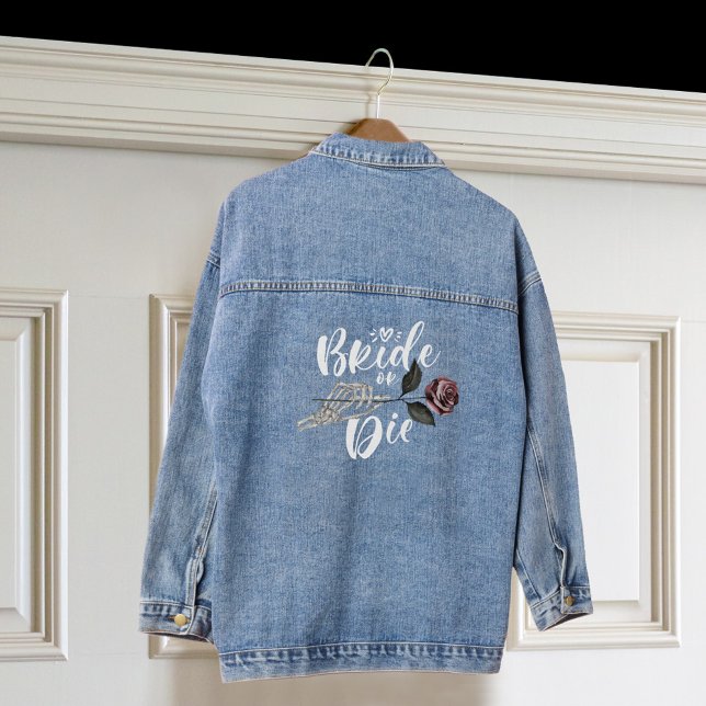 Chaqueta Vaquera Novia o muerte Rosa Skeleton mano Boda gótico (Bride or Die Rose Skeleton Hand Gothic Wedding Denim Jacket)