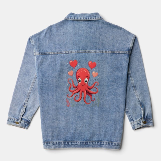 Chaqueta Vaquera Octopus lindo con globos cardíacos (Reverso )