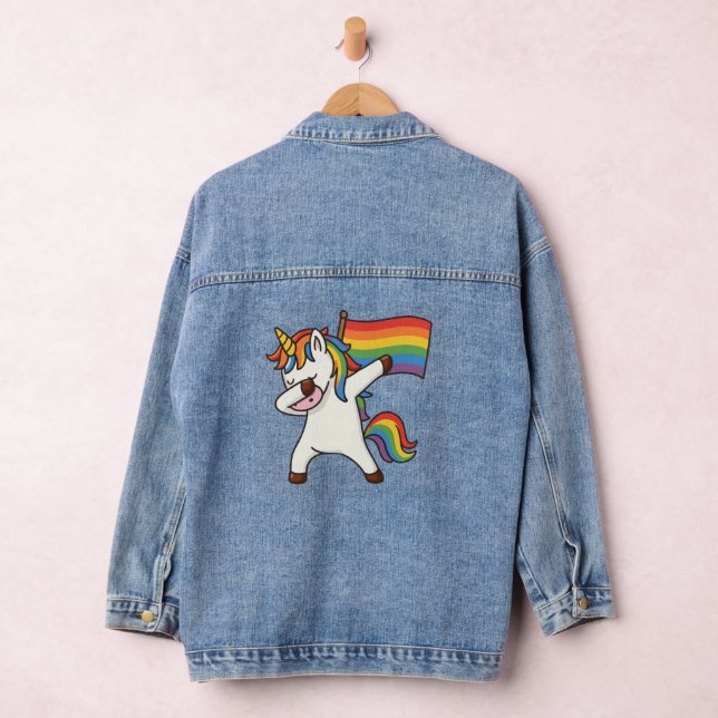 Chaqueta Vaquera Orgullo gay Dabbing Unicornio con bandera (Hangar)