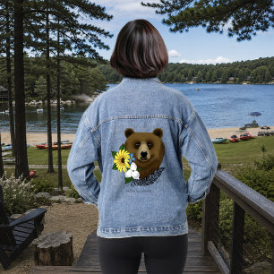 Chaqueta Vaquera Oso Pardo Flores Azules Pluma Vida Silvestre
