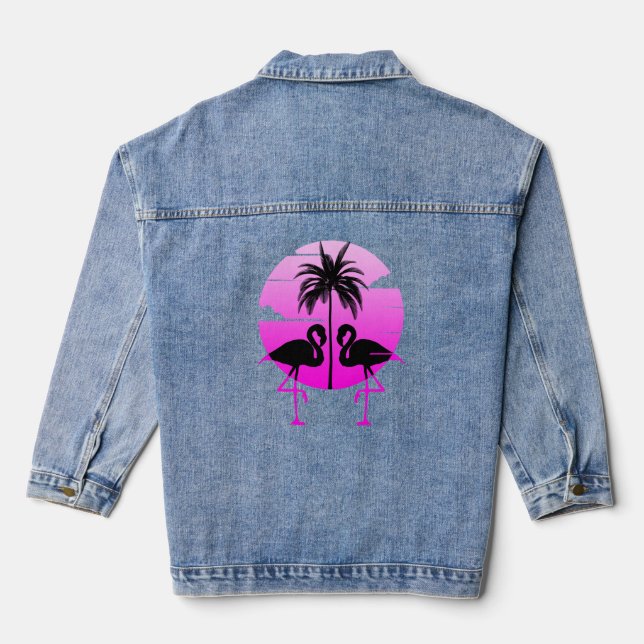 Chaqueta Vaquera Pájaro de Silhouette rosa Flamingos (Reverso )
