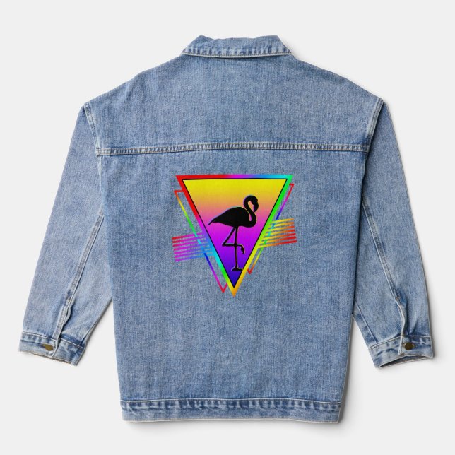 Chaqueta Vaquera Pájaro retro colorido arco iris moderno Flamingo (Reverso )
