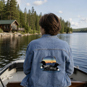 Chaqueta Vaquera Pareja de somormujos Lago Azul al Atardecer Fauna