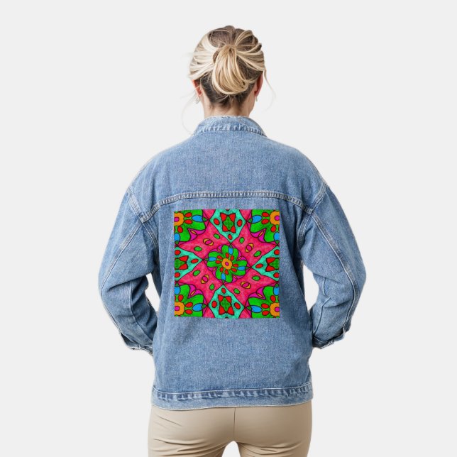Chaqueta Vaquera Patrón de flores abstractas únicas (Modelo)