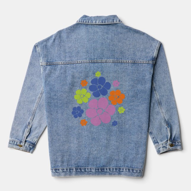 Chaqueta Vaquera Patrón de flores: azul, Naranja, púrpura, verde (Reverso )