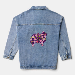 Chaqueta Vaquera Patrón de flores de perros panomeranos