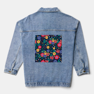 Chaqueta Vaquera Patrón De Flores Y Hojas Decorativas-48675