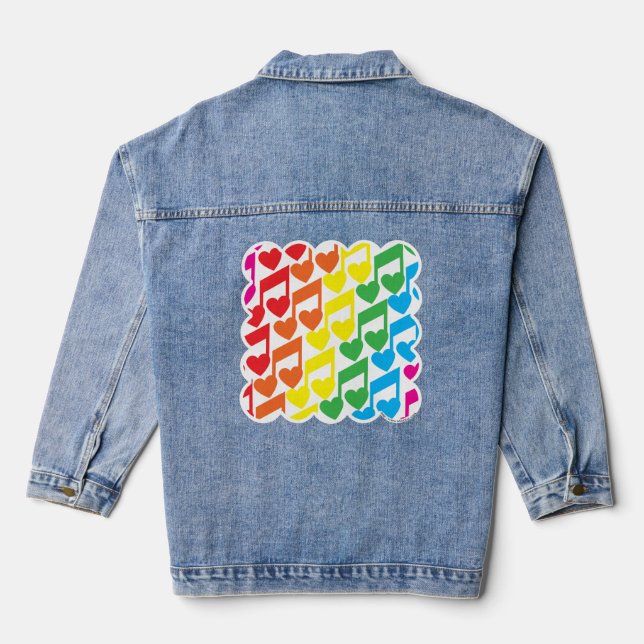 Chaqueta Vaquera Patrón de notas musicales del arcoiris (Reverso )