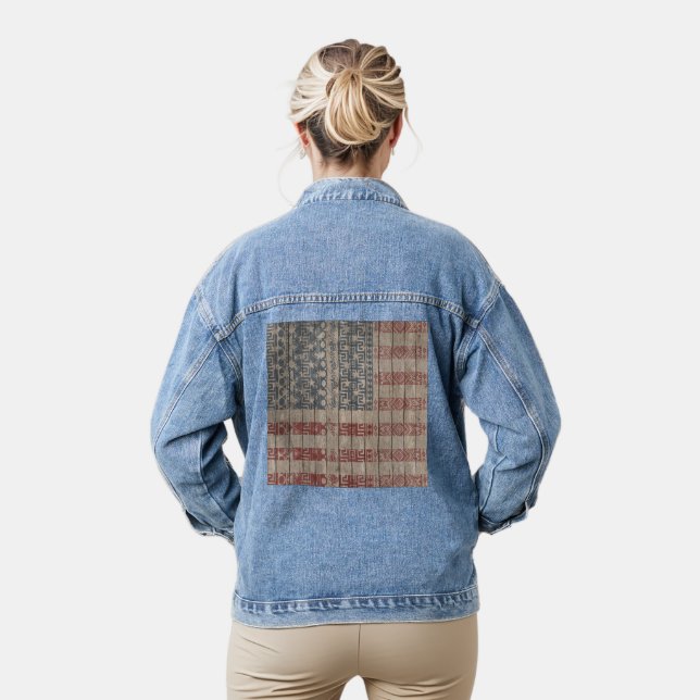 Chaqueta Vaquera Patrón tribal azteca de la bandera estadounidense  (Modelo)