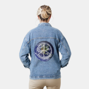 Chaqueta Vaquera PAZ en la Tierra en el espacio Símbolo de la paz R